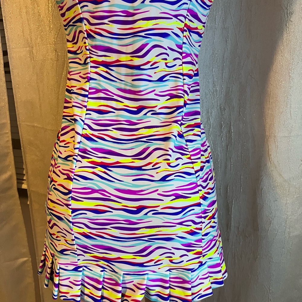 Tzu Tzu Multicolor Zebra-Stripe Mini Dress — White, Purple, Pink, Yellow, Blue - Picture 3 of 10